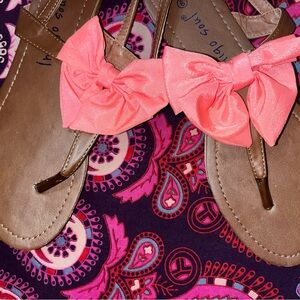Brown Sandals with Pink Bows & Fringe Purse